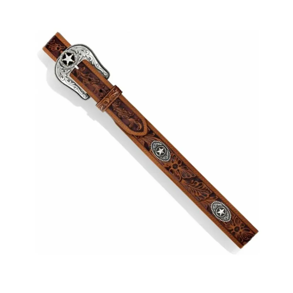 Justin Men's Tan Floral 5 Star Ranch Tooled Western Belt Size 32